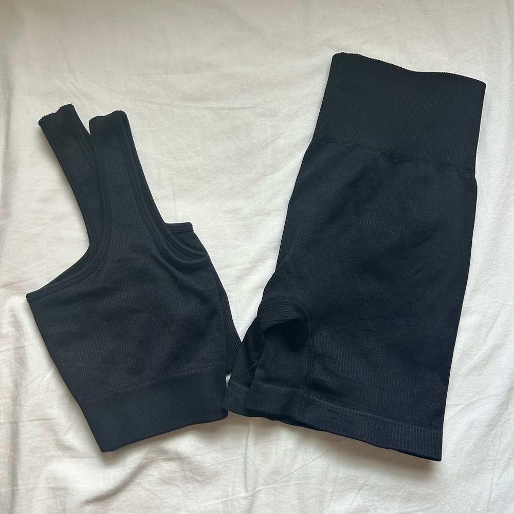 Matching ribbed tank and short set